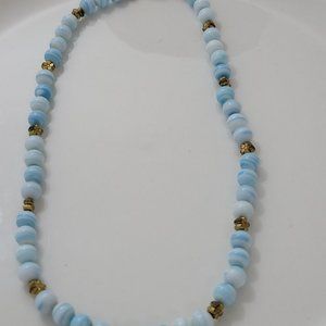 Antique Swirl Ski Blue Necklace Choker Glass Beads and is 15" long